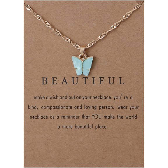 Colorful Acrylic Butterfly Pendant Necklace Bohemian Adjustable Retro Card Clavicle Chain Insect Animal Necklace for Women Friend Friendship Party Jewelry Gift