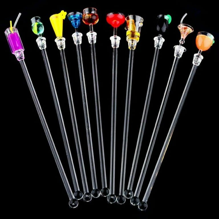 Colorful Acrylic Cocktail Drink Swizzle Stirrer Sticks with Cup Shape 10 pcs