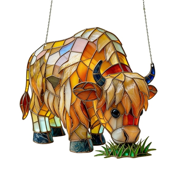 Colorful Acrylic Cow Catcher Window Hanging, Stained Glass Style Pendant for Home Decor, Cattle Lovers Gift, Sunlight Reflection Decoration for Home and Garden