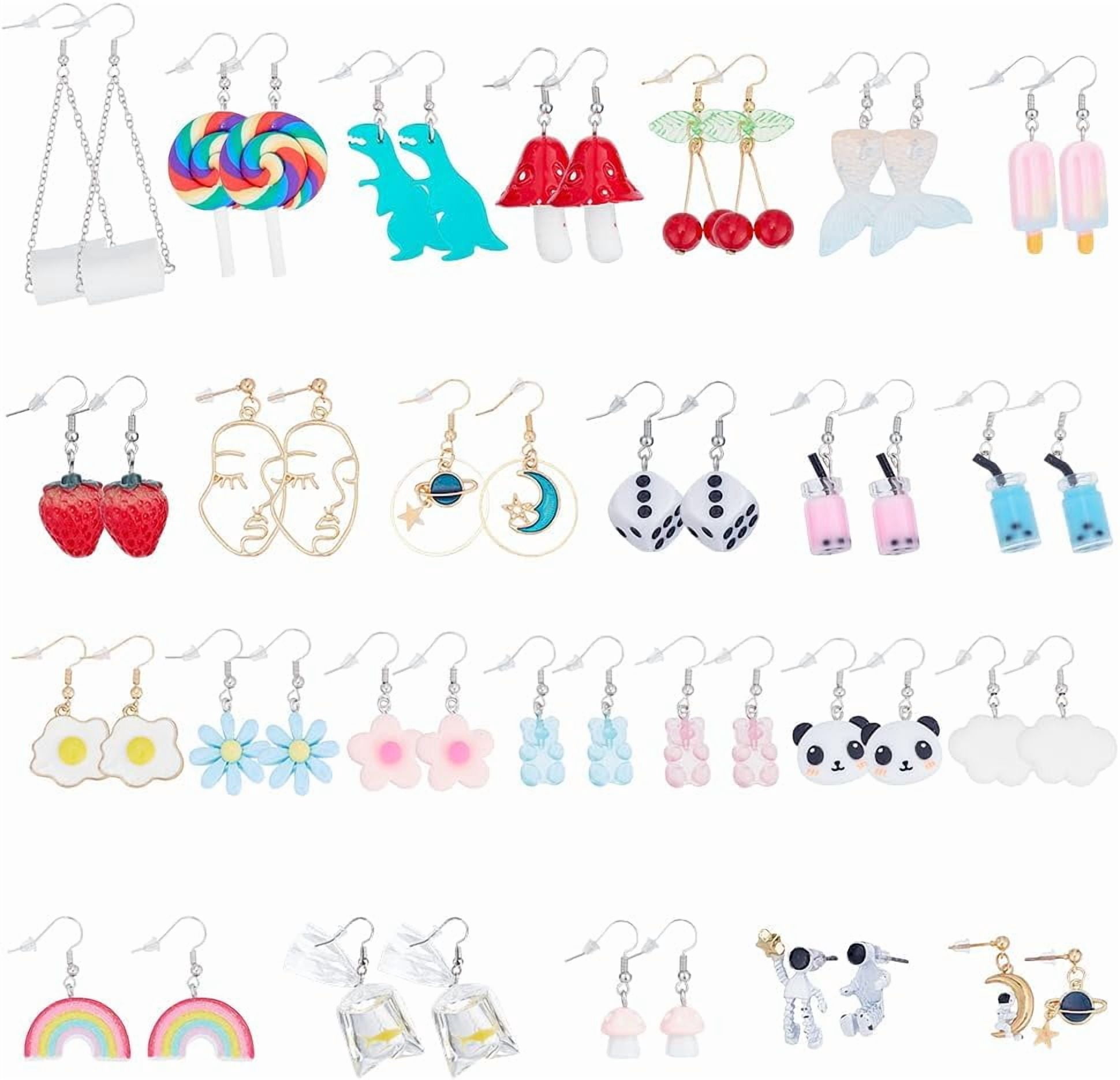 Colorful Acrylic Earing Hooks Cute Summer Earrings Lollipop Flower Ear for Women Funny Drop Dangle Earring Blue Bear Cloud Ears Hooks for Women Summer Gifts Colorful