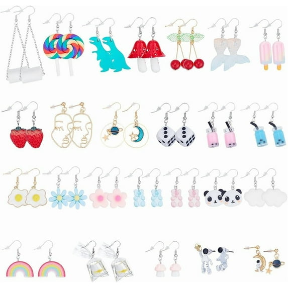 Colorful Acrylic Earing Hooks Cute Summer Earrings Lollipop Flower Ear for Women Funny Drop Dangle Earring Blue Bear Cloud Ears Hooks for Women Summer Gifts Colorful