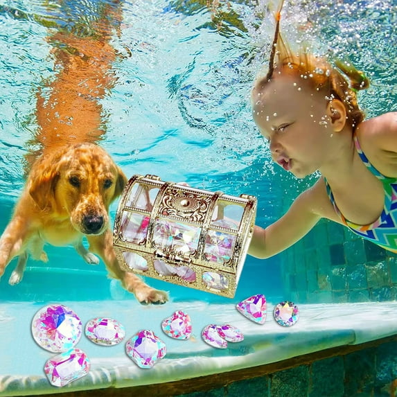 Colorful Acrylic Gemstones for Fake Crystal Treasure Gems with Treasure Chest for Great for Pool Decoration and Gemstone Fun