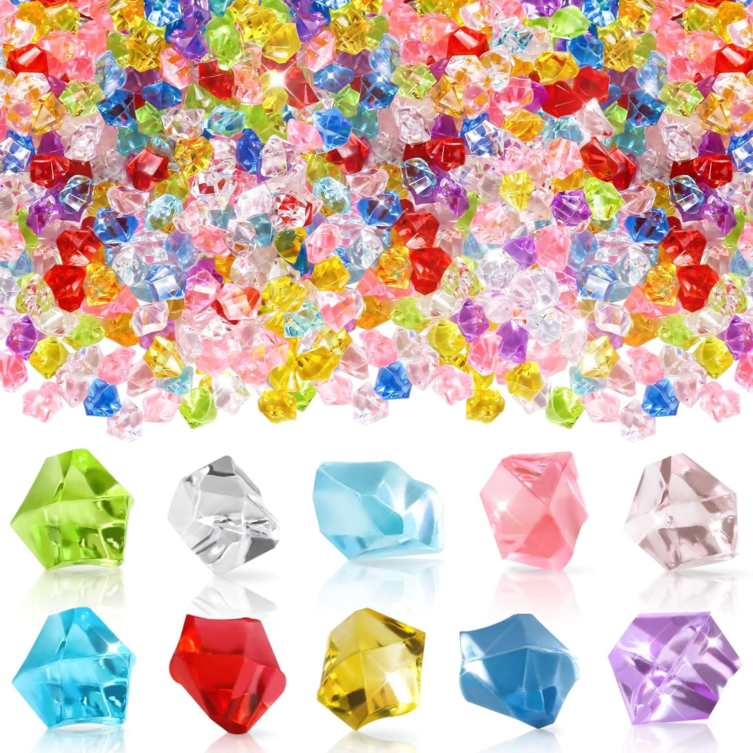 Colorful Acrylic Ice Rocks, Acrylic Diamond Crystals Fake Diamonds, Plastic Clear Ice Cubes Diamond Table Scatters Acrylic Gems for Vase Home Decoration Multicolor, 300Pcs