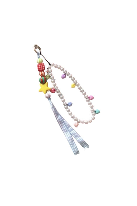 Colorful Acrylic Letter Bead Phone Strap Keychain Imitation Pearls Beaded Keyring Handmade Beaded Cellphone Lanyard