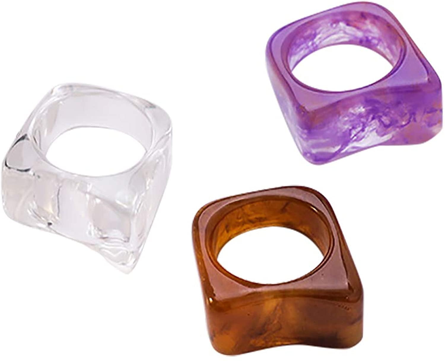 Colorful Acrylic Plastic Diamond Rings Set Chunky Dome Trendy