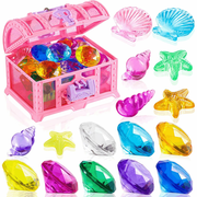 Colorful Acrylic Sinking Gems Set with Treasure Chest, Underwater Treasure Hunt Toys for Pool & Beach Activities 1 Set