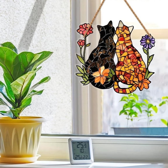 Colorful Acrylic Stained Glass-Inspired Sun Catcher - Easy Hang String Pendant 3.57"x3.15" Home Porch Decor