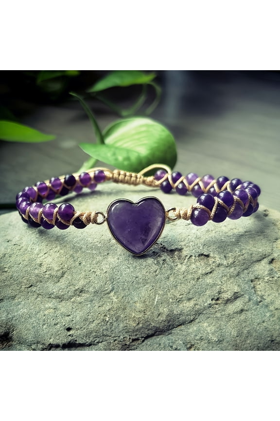 Colorful Adjustable Boho-Chic Heart Chakra Bracelet | Natural Stones, Perfect for Yoga & Meditation, Women's Fashion Accessory,Amethyst-1