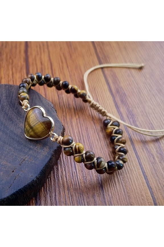 Colorful Adjustable Boho-Chic Heart Chakra Bracelet | Natural Stones, Perfect for Yoga & Meditation, Women's Fashion Accessory,Tigers' Eyes