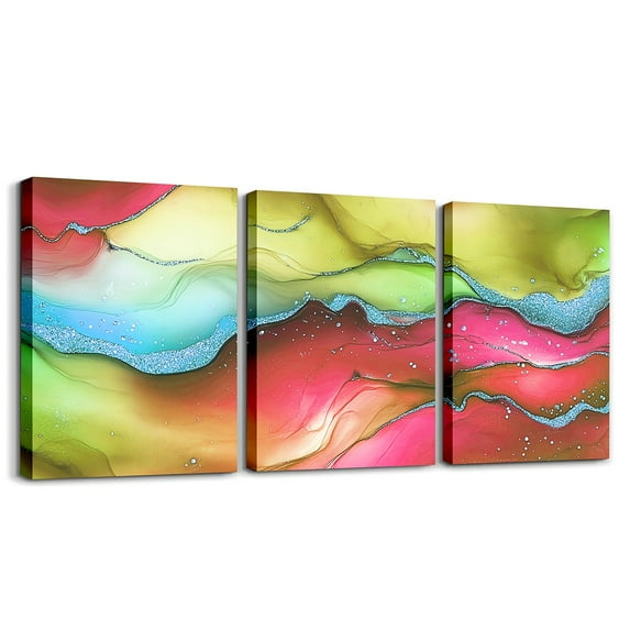 Colorful Aesthetic Canvas Wall Art Modern Marble Artwork Poster Prints Watercolor Tie Dye Marbling Paintings Wall Decor, Mountain Fluid Abstract Living Room Pictures For Wall