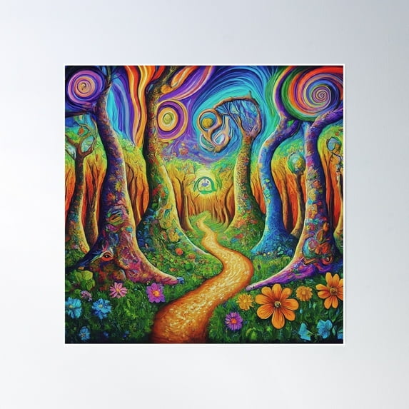 Colorful Aesthetic Trippy Forest Poster Wall Art, Modern Wall Decor, 16x16 UNFRAMED