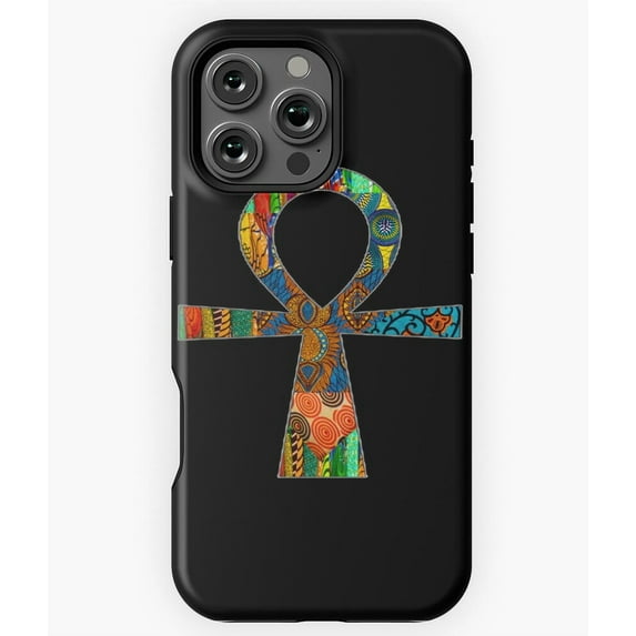 Colorful African Print Ankh Phone Case for iPhone 16 15 14 13 12 11 Pro Max