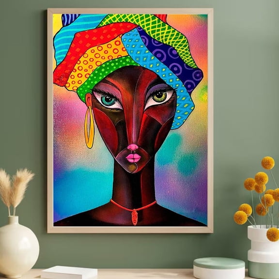 Colorful African Woman Art Abstract Ethnic Portrait Home Decor, 8x12 UNFRAMED