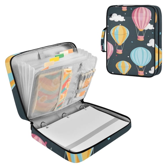 Colorful Air Balloons White Clouds Accordion File Organizer Expanding File Folder 3-Ring Binder Bag 500 Sheets A4 Size