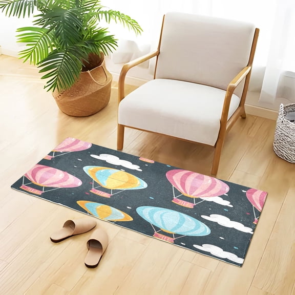 Colorful Air Balloons White Clouds Plush Carpet Non Slip Runner Rug Absorbent Bath Mat 39" x 20"