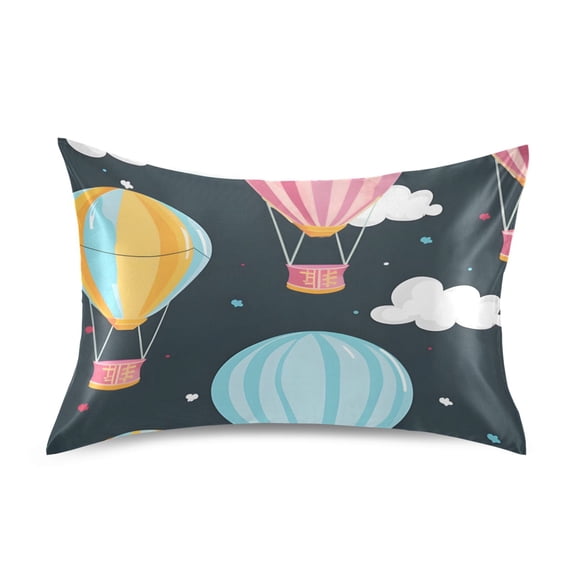 Colorful Air Balloons White Clouds Satin Pillowcase Envelope Design Pillow Covers 1 Pack King Size 20" x 40"