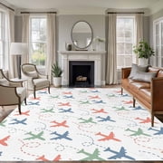 Colorful Airplane 5'x8' Area Rug for Living Room, Modern Abstract Cartoon Striped Washable Non-Slip Rugs for Bedroom Nursery Dining Room, StainResistant Low-Pile Kitchen Carpet Large Entryway Rugs