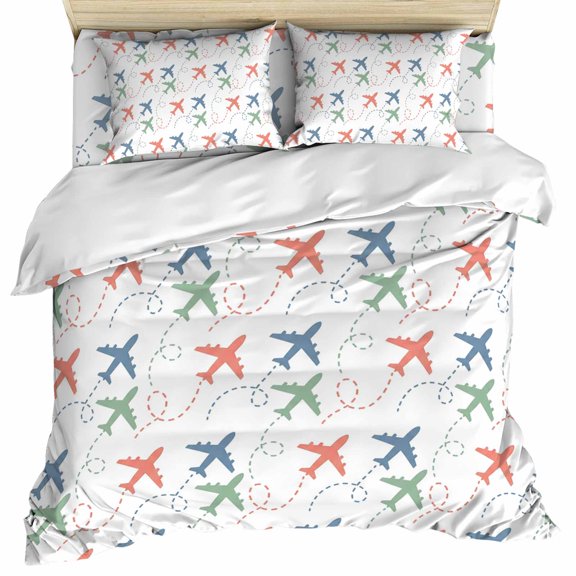 Colorful Airplane Set of 4 Bedding Quilt Covers, Modern Abstract Cartoon Striped 4-Piece Bed Sheet Set with Extra Soft Bed Sheets Quilt Cover Pillowcase, Queen