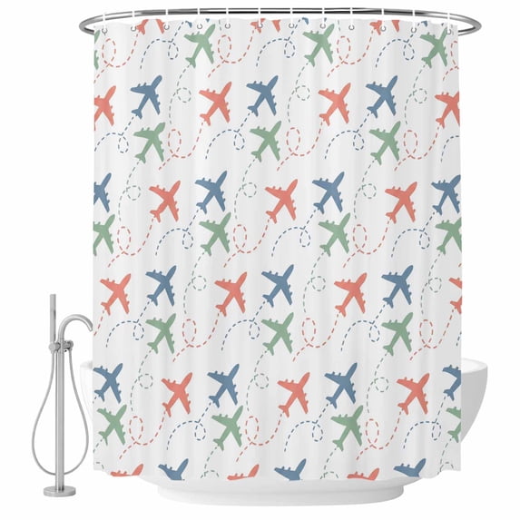 Colorful Airplane Shower Curtain, Waterproof Shower Curtains for Bathroom, Modern Abstract Cartoon Striped Washable Fabric Bathtub Curtain Set Bath Decor with 12 Hooks 72"x78"