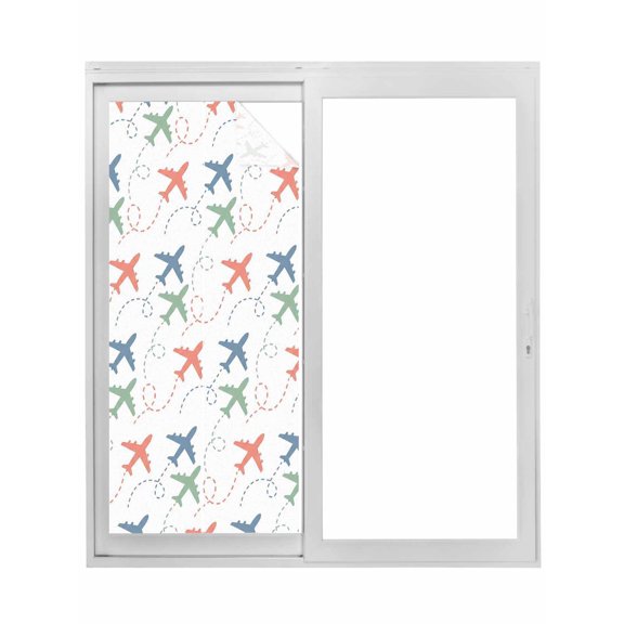 Colorful Airplane Window Privacy Film, Modern Abstract Cartoon Striped Static Cling UV Sun Blocking Tint Film Heat Control Windows Films for Bedroom Bathroom, Window Stickers 17.7"x39.3"