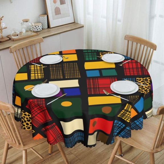 Colorful Alebrije-Style Flower MotifRound Tablecloth Waterproof Oil-Proof Plastic Table Cloth Stain-Resistant Wipeable 60" for Camping, Dining, Indoor and Outdoor