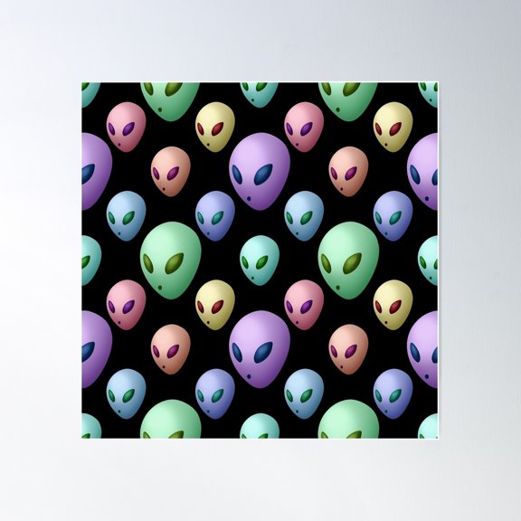 Colorful Alien Heads Pattern Poster Wall Art, Modern Wall Decor For Living Room Bedroom, 24x24 UNFRAMED