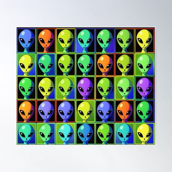 Colorful Alien Heads Poster Wall Art, Modern Wall Decor For Living Room Bedroom, 12x18 UNFRAMED