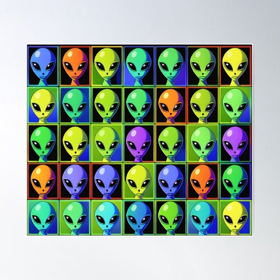 Colorful Alien Heads Poster Wall Art, Modern Wall Decor For Living Room Bedroom, 8x12 UNFRAMED