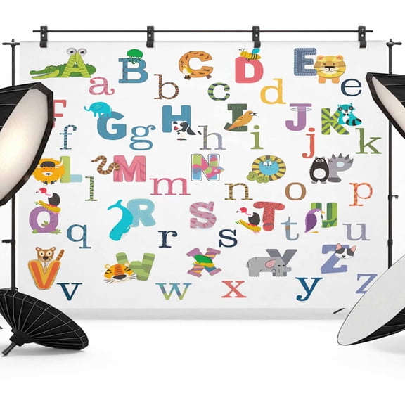 Colorful Alphabet Backdrop for Photoshoot,Photography Photo Studio Background Wall Backdrop,Cartoon Animal Color Block Art Back Drop Banner Panel for Portraits Wedding Live Streaming Decor 7x5Ft