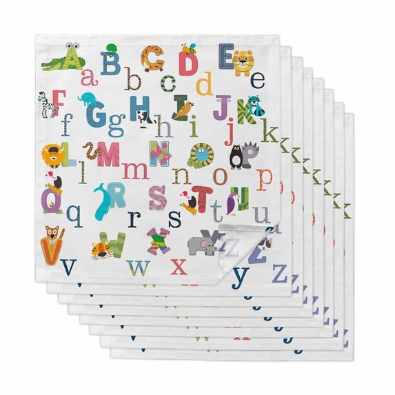 Colorful Alphabet Cloth Napkins, Cartoon Animal Color Block Art Washable and Reusable Dinner Napkins Set of 8, Table Napkin for Kitchen Party Birthday Wedding Hotel Housewarming 20"x20"