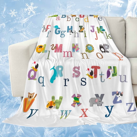 Colorful Alphabet Cooling Blanket, Lightweight Breathable Summer Throw Blanket with Double Sided Cold Effect, Cartoon Animal Color Block Art Picnic Beach Blankets Bed Sheet for Hot Sleepers 30"x40"