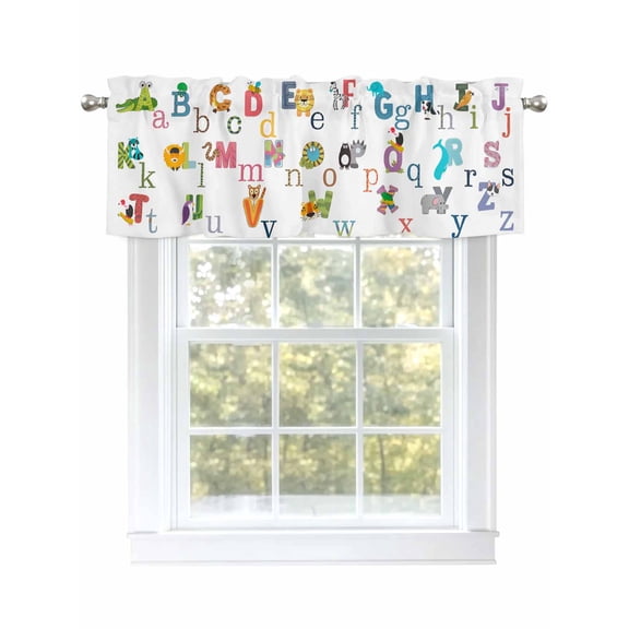 Colorful Alphabet Curtain Valances for Windows, Cartoon Animal Color Block Art Kitchen Valance Window Treatment, Light Filtering Block Curtains for Bathroom/Bedroom/Living Room 42'' x 12''