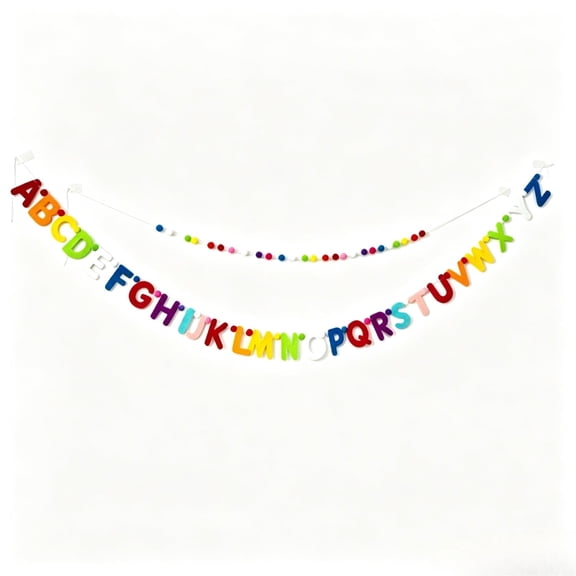 Colorful Alphabet Felt Garland Rainbow ABC Wall Garland for Party Decor (2 Strings)