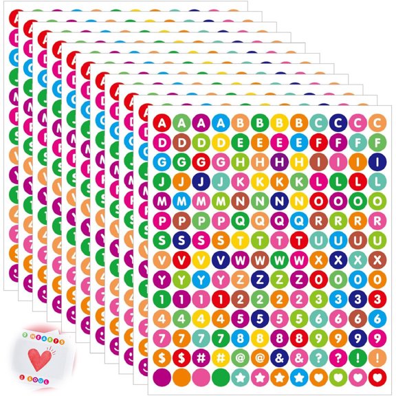 Colorful Alphabet Number Stickers Tutuviw 1680 Pcs 10 Sheets Vinyl Self-Adhesive Number Letter Stickers, 0.5in Decals for Sign Scrapbooking Decorative DIY Crafts