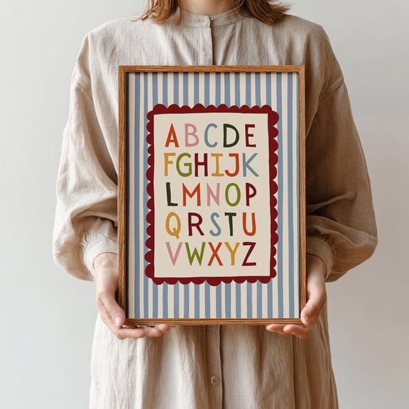 Colorful Alphabet Poster Retro Kids, Abc Wall Art, Vintage Nursery Decor, Playroom Wall Art, Educational ABC Print (Unframed)