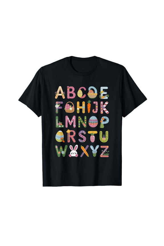 Colorful Alphabet Rabbit T-Shirt for Fun Easter Celebrations