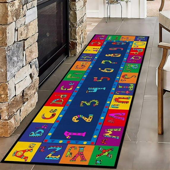 Colorful Alphabet Runner Rug Cartoon Letter Children's Non-Slip Play Mat Fun Home Decor Children's Game Area Education Carpet