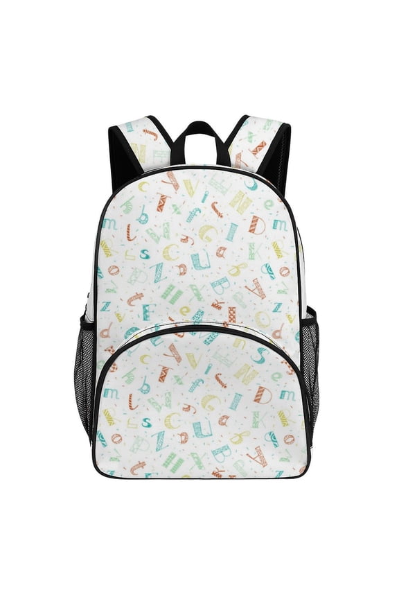 Colorful Alphabet Seamless Pattern Teenage Backpack Middle Students Bookbag Outdoor Daypack