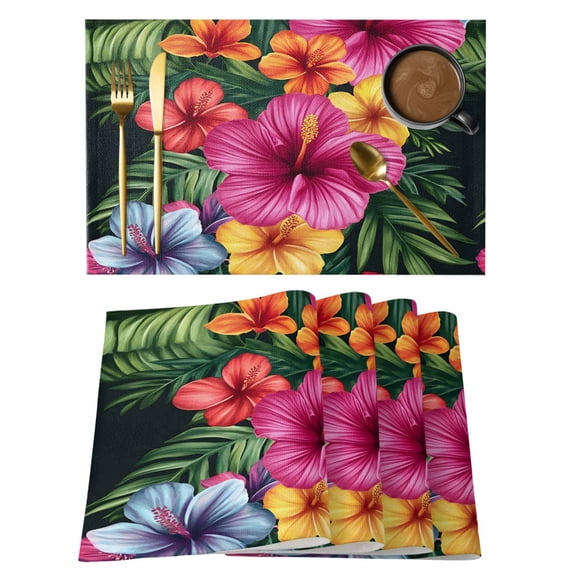 Colorful Althea Placemats Set of 1 Watercolor Flowers Tropical Monstera Heat Insulation Washable Place Mats, Rustic Non-Slip Table Mats for Dining Table Party Kitchen Decor,13x19 Inch
