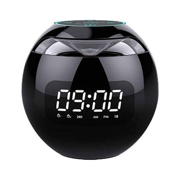 Colorful Ambient Light Bluetooth 5.0 Hifi Subwoofer Speaker, Smart Power Saving LED Digital Display, Built-in FM Radio Timing Alarm Clock, Rechargeable Wireless Desktop Multimedia Audio Device
