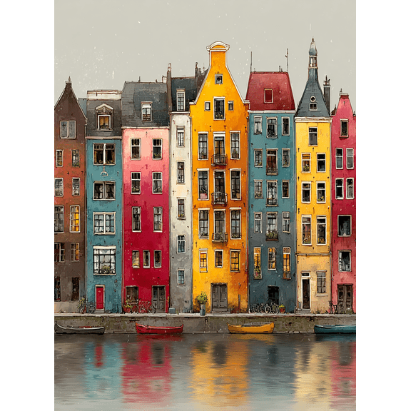Colorful Amsterdam City Skyline Canvas Print, European Travel Home Office Living Room Wall Decor Art