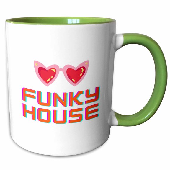 3drose, Colorful and Creative Design with a Text of Funky House, 11oz Two-tone Green Mug