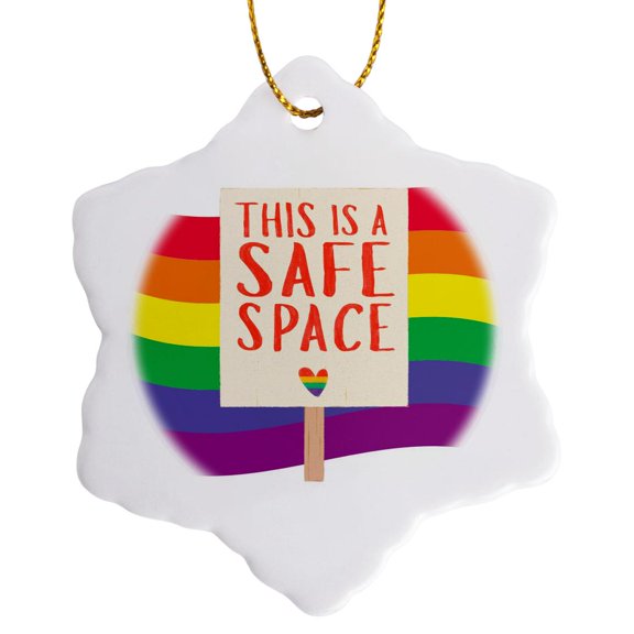 3drose, Colorful and Creative This Is a Safe Space, 3 inch Snowflake Porcelain Ornament