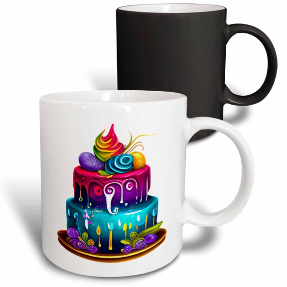 3drose, Colorful and Fun Two Layer Cake Illustration, 11oz Magic Transforming Mug