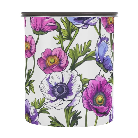 Colorful Anemone Flower Airtight Coffee Bean Canister 30oz Food Storage Containers with Lids For Gournd, Tea, Sugar, Flour, Rice, Cereal, Candy Cookie Jar