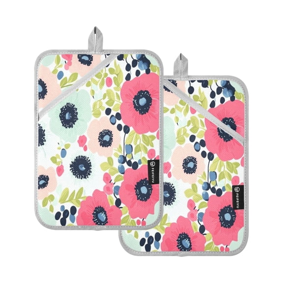 Colorful Anemone Flowers 7x9.8in Pot Holder Set Heat-Resistant Oven Hot Pads Durable with Storage Loop