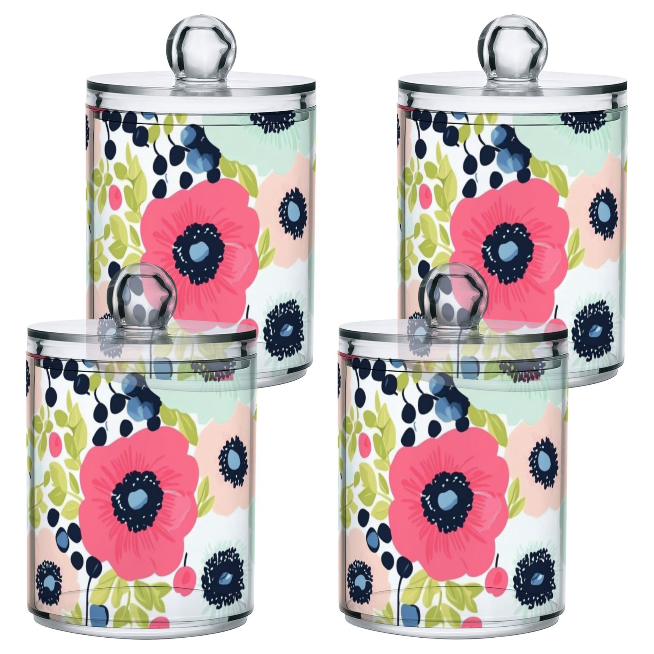 Colorful Anemone Flowers Bathroom Canisters Set of 4 Translucent ...