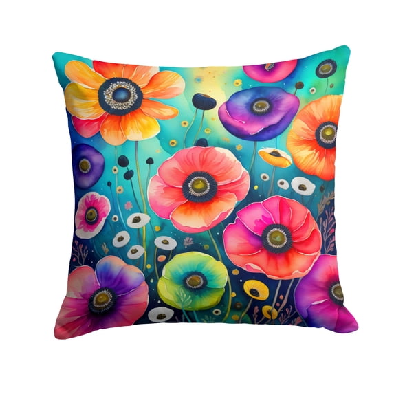 Colorful Anemones Fabric Decorative Pillow 14 in x 14 in