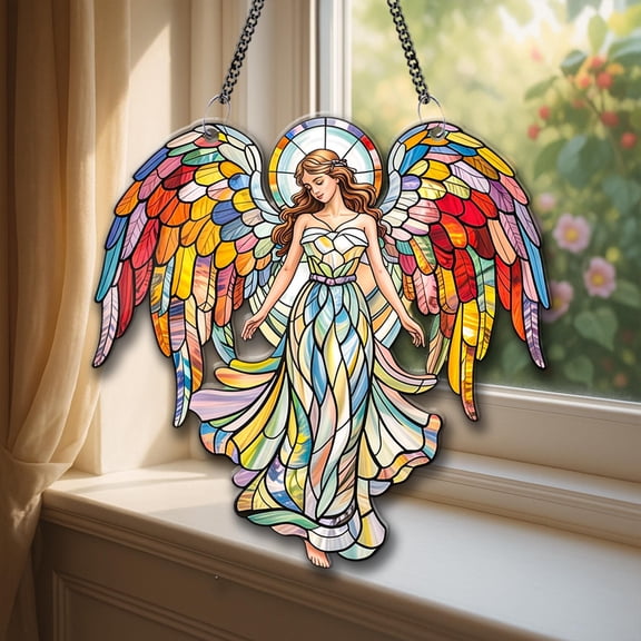 Colorful Angel Acrylic Acrylic Ornament Rainbow Winged Guardian Faux Window Hanging Decor Gift For Spiritual and Fantasy Lovers