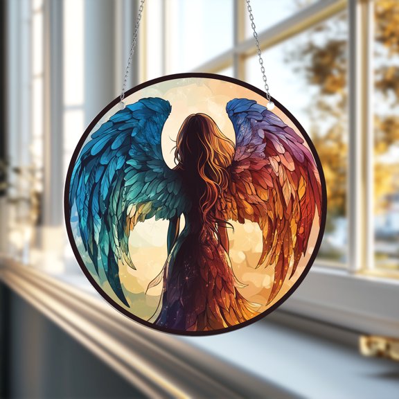 Colorful Angel Wings Suncatcher – Handmade Window Hanging Sun Catcher – Elegant Gift for Angel Lovers